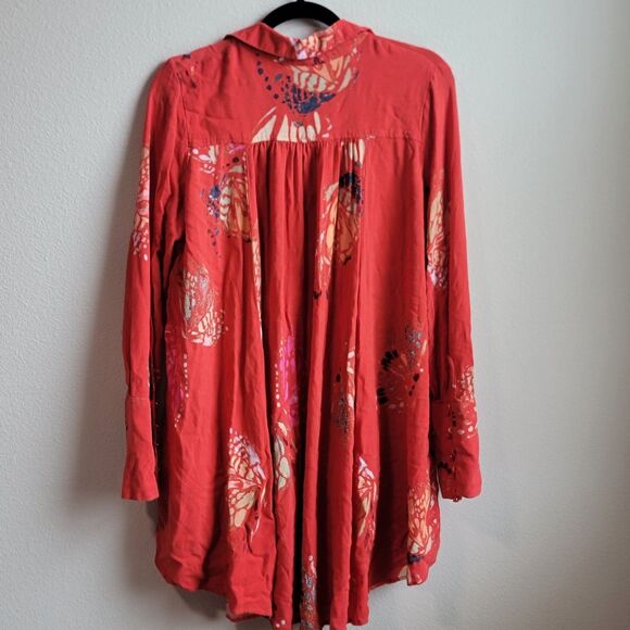 FREE PEOPLE FIELD OF BUTTERFLIES BOHO ORANGE TUNIC TOP SIZE M - Picture 6 of 10